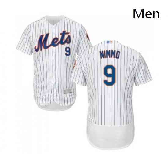 Mens New York Mets 9 Brandon Nimmo White Home Flex Base Authentic Collection Baseball Jersey